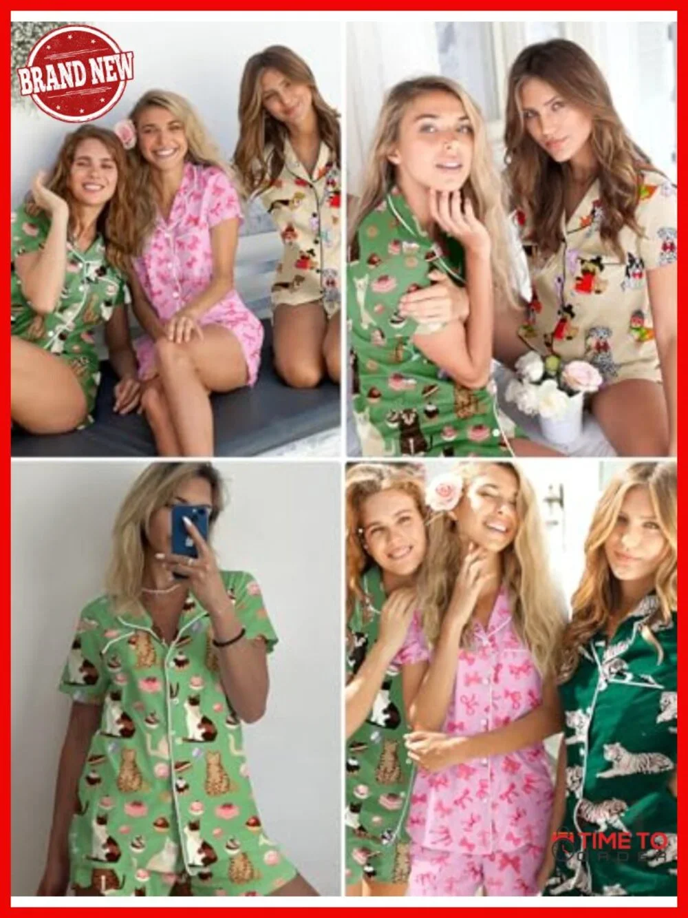 2-Piece Short Sleeve Pajama Set with Button Down Top & Shorts